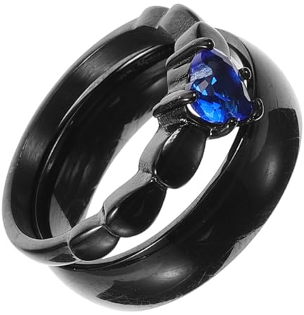 PACKOVE Anelli Coordinati per Coppie in Acciaio Inox Nero Zirconi Blu, Anello da Dito, Fedine di Promessa Adatte a Feste e Uso Quotidiano, Design Creativo Resistente e Ipoallergenico