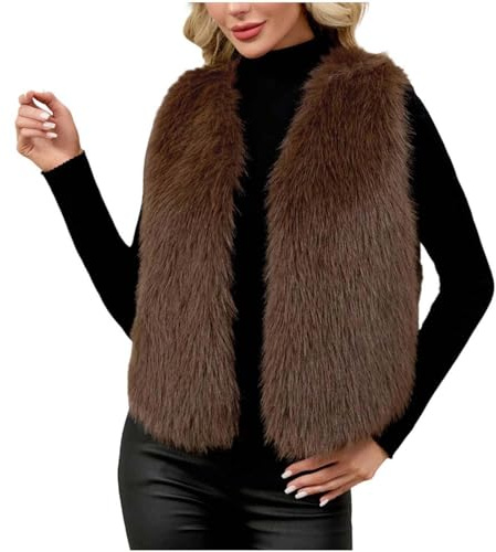 AEGJEGVD Gilet Court Femme Fausse Fourrure Manteau sans Manches Cardigan Imitation Fourrure Hiver Gilet Femmes Automne Hiver Chaude en Peluche Veste sans Manche Manteau en Fausse Grand Taille Cadeau