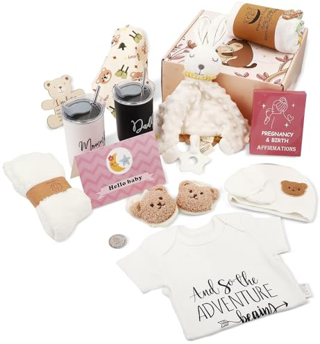 Eirolace Set de Regalo Bebe Recien Nacido,Canastilla Bebé Recién Nacido 15 en 1 con Mameluco, Edredón, Taza, Manta, Babero, Calcetines y Guantes, Regalo Baby Shower para Niños y Niñas