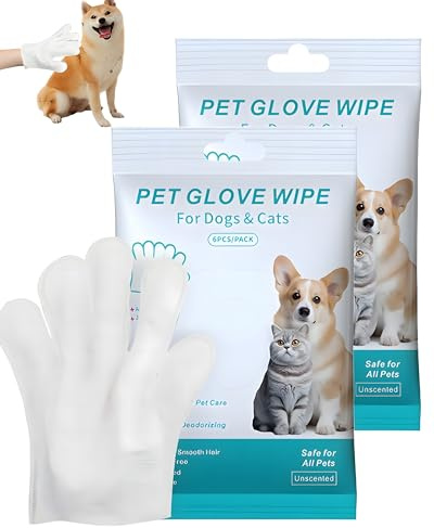 UEAVOID Guanti Pulizia Umidi 12 Pz Monouso | Deodoranti Senza Risciacquo per Animali | Cani, Gatti: Pelo, Zampe, Viso, Occhi. (2 Confez. - Tipo Salviette)