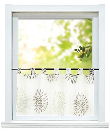 ESLIR Scheibengardine modern Bistrogardine Küche Gardinen Transparent Vorhänge mit Schlaufen Kurzgardine Voile Kreis Muster Braun HxB 45x120cm 1 Stück