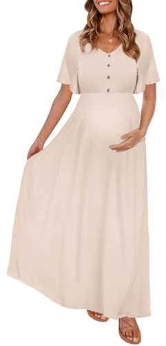 Peauty Boho Maternity Dress Maternity Skirt for Baby Shower Fall Maternity Maxi Dress for Photoshoot (Light Mocha L)