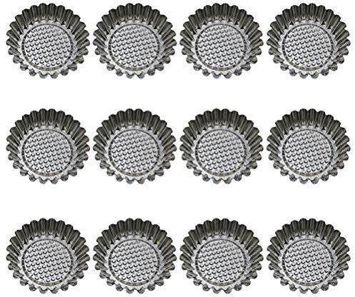 DOITOOL 12pcs Stainless Steel Egg Tart Molds Non-Stick Fluted Tartlet Tins Reusable Cupcake Cases Stainless Steel Baking Moulds for Pies Muffins Cupcake Cheesecakes and Desserts