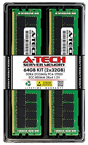 A-Tech 64GB Kit (2x32GB) DDR4 2133MHz PC4-17000 ECC RDIMM 2Rx4 Dual Rank 1.2V ECC Registered DIMM 288-Pin Server & Workstation RAM Memory Upgrade Modules (A-Tech Enterprise Series)