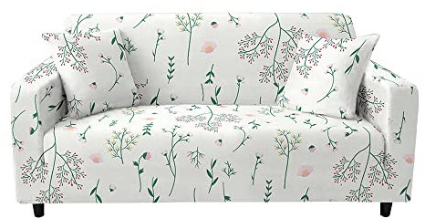 Highdi Funda de Sofá Elástica, Hojas Estampado Fundas para Sofá de 1/2/3/4 Plazas, Universal Funda Cubre Sofas Ajustables Protector Cubierta de Muebles (3 Plazas,Rama de Flor)