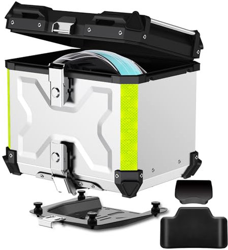 Motorrad Topcase, 45L Topcase für Roller Wasserdicht Topcase Aluminium Motorrad Heckbox Reisen Motorradkoffer mit Sicherheitsschloss für Motorradhelm Helm, Wasserdicht Motorrad Top Box (Silber)