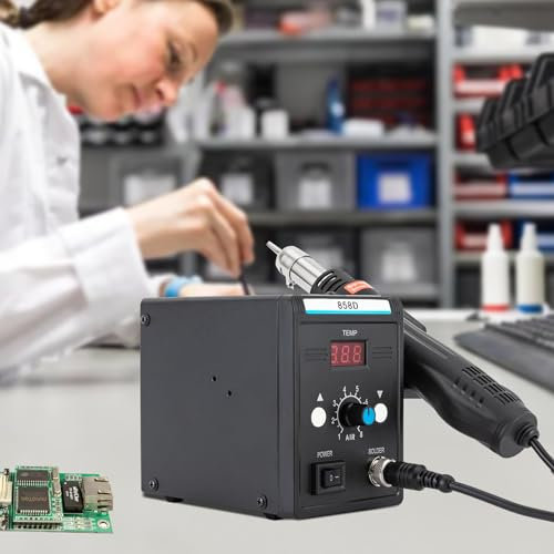 700W Heißluft-Nacharbeitsstation Toolour Lötstation mit 100-500 °C heißer Luft Pistole Temperatur und Luft Geschwindigkeit Sregelung Entlötstation Werkzeug Schwarz