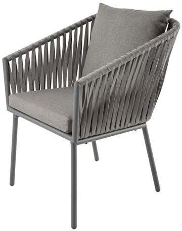 riess-ambiente.de Design Outdoor Stuhl Rope grau Aluminium Gartenstuhl inklusive Kissen