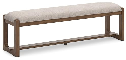 Signature Design by Ashley Cabalynn Farmhouse Upholstered 63 Dining Bench, Beige & Light Brown