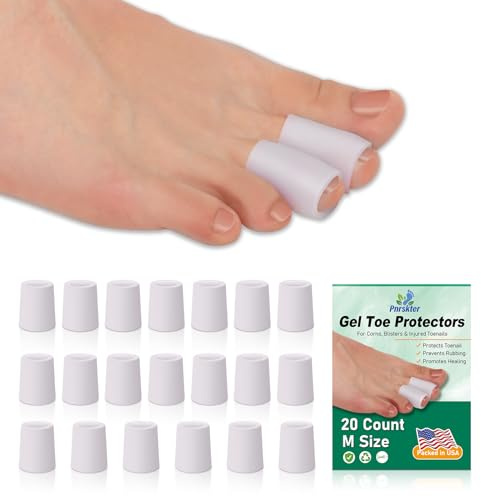 Pnrskter Gel Toe Protectors Caps - Open Toe Sleeves(20pcs-Medium), Toe Covers Toe Tubes for Blisters, Corns, Calluses, Hammer Toes, Rubbing, and Ingrown Toenails