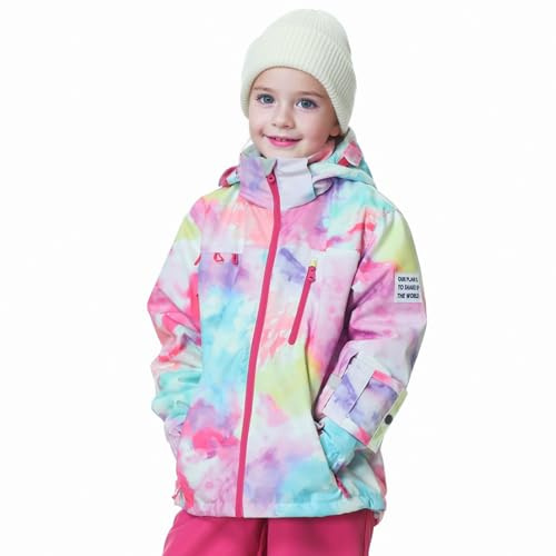 MONTFLIX Girls Ski Jacket Waterproof Warm Winter Snow Coat With Hooded for Outdoor Snowboarding Skiing Jackets（12Y,Watercolor