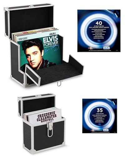 Retro Musique - Custodia in alluminio per dischi in vinile da 12 con risvolto anteriore ribaltabile per un migliore accesso ai tuoi dischi in vinile, può contenere fino a 40 dischi in vinile