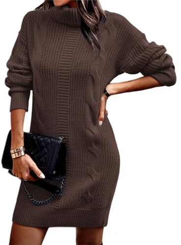 Rayson Vestiti Casual Vestito Donna Elegante Lungo Vestito Donna Invernale a Collo Alto Abiti a Maglione Donna Vestiti Midi Curvy Abito(Marrone,L)