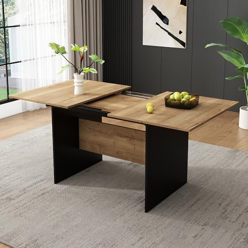 Tavolo da pranzo espandibile 140/180 cm, adatto per 4-6 persone, scrivanie rettangolari con venature, tavolo allungabile in stile minimalista naturale