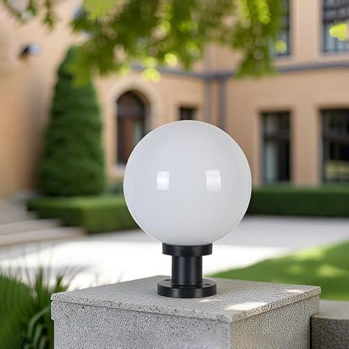XINYASEE Outdoor Lights, Spherical Landscape Pillar Lights, E27 Lampholders, Aluminium Casting/Acrylic Body, Waterproof IP65, Courtyard Villa Balcony Lighting, Middle Size, White