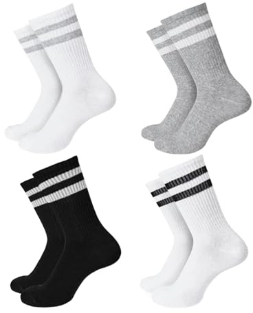 HAGOT 4 PCS Niños Calcetines de Deporte Algodón, Unisexo Calcetines Deportivos de Tenis para Niños, Elásticos a Rayas Calcetines Deporte Running, 7-10 años