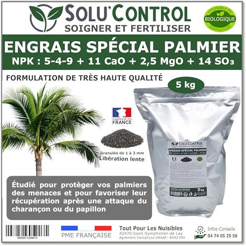 Engrais Spécial Palmier 5 kg - SoluControl - Formulation haute qualité Organo-Minerale - Idéal après attaque du charancon rouge ou du papillon du palmier.