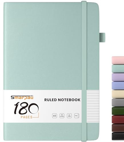 Smarpau A5 Notizbuch Liniert, Hardcover Leder Notizblock mit 180 Seiten zum Schreiben, 80gsm Papier, Dickes Journal für Frauen Männer Arbeit Büro Schule Reisen, 14.5 x 21cm- Aquamarin