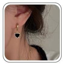 Cimenexe Boucles D'oreilles Bohémiennes En Émail Noir Avec Coeur Pendants Boucles D'oreilles Cercle En Or Avec Coeur En Goutte D'eau Pour Femmes