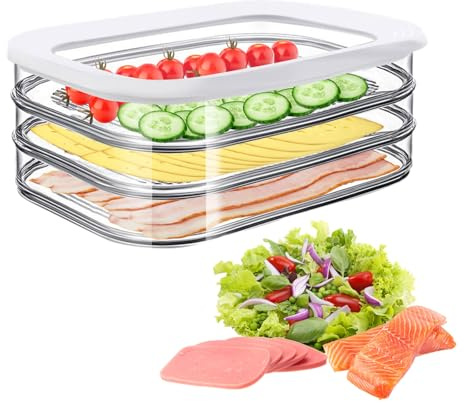 Set med 3 matbehållare med lock, plastlunchkåsor Stackbara baconostbehållare för lunchkött, salami, måltidsförberedning, kylskåp