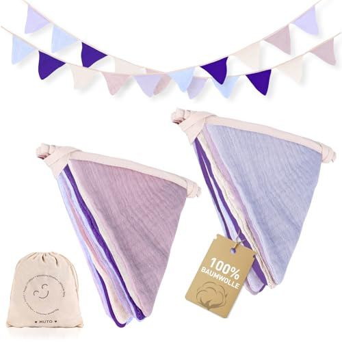 MutoToy® 2 Piezas Banderines Tela, 2.7m banderines Decorativos habitación Infantil, Guirnalda de Banderines Fiesta Cumpleaños para Fiestas y Habitación de Niños (Morado)