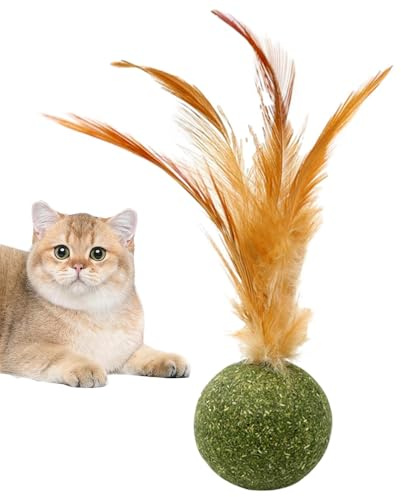 Huayeex 4pieces Catnip Balls, Cat Toys For Cats Lick, Magic Cat Play Ball, Cats Playing Chewing Toy, Interactive Catnip Balls With Feathers For Cleaning Teeth, Healthy Play For Kittens