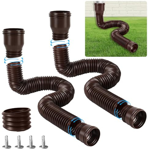 YushengTai Set di prolunga flessibile per tubo di scarico da 80/100 mm, prolunga per grondaia estensibile da 47 a 300 cm (marrone, 2 pezzi)