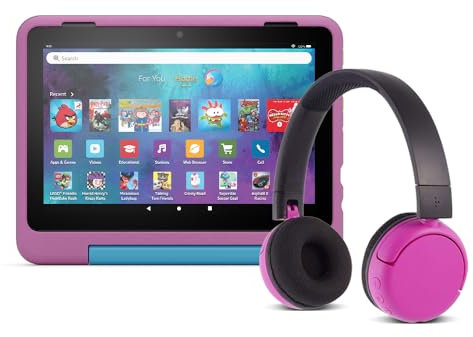 Amazon Fire HD 8 Kids Pro tablet, 3 GB memory, 8 HD screen, parental controls, 13-hr battery, 32 GB and Made for Amazon, BuddyPhones | Pop Time in Pink
