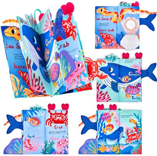 JoyCat Jouet Bebe 0-6 Mois, Livre Sensoriel en Tissu Doux pour Nouveau-né, Livre Eveil Bebe 0 3 6 Mois, Cadeau Bebe Naissance Tummy Time