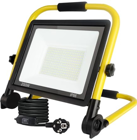 200W 15400LM Led Baustrahler, baustellenlampe mit Stecker, IP66 wasserdicht Baustrahler mit 3,5 m Kabel, tragbar für Werkstatt oder Baustelle, Garage, 6000k Tageslichtweiß (200, Watt)