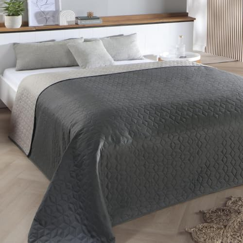 Delindo Lifestyle Colcha Belford gris antracita, cubrecama para cama individual, diseño de una sola color, acolchado, 140 x 210 cm