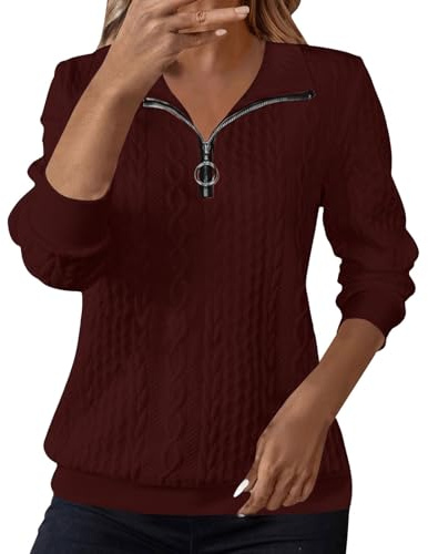 Oversized Sweatshirt Women Women's Jumpers for Women UK Sweatshirts Lapel Half Zip Pullover Knit Cable Ladies Sweatshirt Long Sleeve Tops Fall Winter Sweaters Warm Hoodies Outfit Clothing Brown S