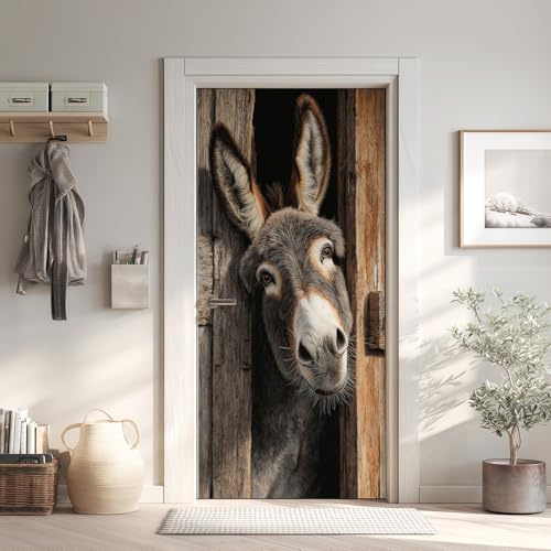 Lustige Esel Türaufkleber, Tier Türfolie Selbstklebende Fototapete 77x200 cm, Holztür Türposter Abnehmbar Türfolie PVC Für Tür Schlafzimmer Badezimmer Türaufkleber