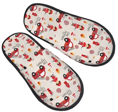 EdsfFehs Soft Cute Firefighter Print Slippers,Warm Cozy Casual House Shoes For Men And Women