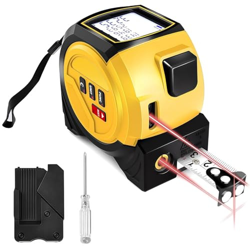 3-in-1 Laser Tape Measure with Cross Line Level – Digital Laser Measure Tool 131ft/40m, Pythagorean/Area/Volume Calculations, Auto-Leveling LCD Display, 16ft/5M Tape Measure (Yellow)
