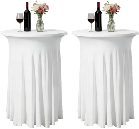 Bqkroa 2-pack Vit Stretch Bordsduk: 80x110cm Stretch Ståbordsöverdrag, Elegant Överdrag med Volant, Bistrobord Barbord Överdrag Bordsöverdrag Cocktail Bordsduk Ståbord Bordsrockskydd