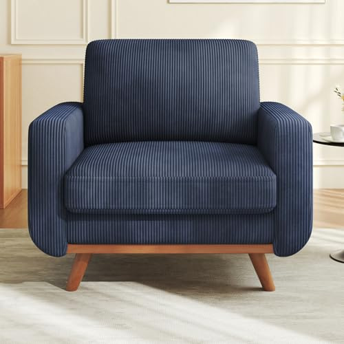 Vesgantti Large Accent Chair Blue, Comfy Corduroy Single Sofa Seat with Spring Cushion, Upholstered Armchair with Deep Seat, Reading Chair for Adults, Modern Sofa for Living Room, Bedroom