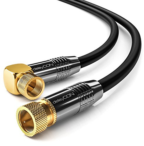 deleyCON 6m SAT Antennkabel Satellitkabel Koaxialkabel - HDTV Full HD 4K - F-Kontakt 90° Vinklad till F-Kontakt Rak - Svart