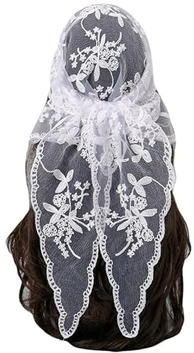 1 Pcs White Lace Bandana, Triangle Elegant Lace Headscarf, Adjustable Triangle Mesh Hair Scarf for Sweet Girls Camping Taking Photo, For Daily Wear and Festivals (White)