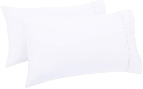Amazon Basics Kissenbezug mit Fadenzahl 400, aus Baumwollsatin, 50 x 80 cm, 2 Stück, Weiß