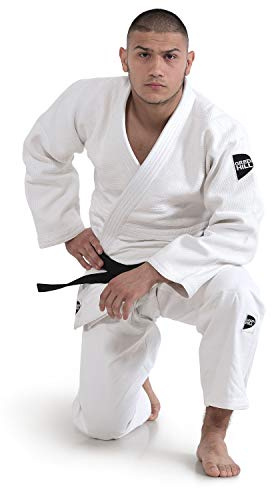 GREEN HILL JUDOGI Semi Competition Advanced 630g/m2 Judo GI Kimono Bianco Blu (Bianco Logo Nero, 170 Slim Fit)