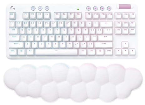 Logitech G715 Teclado Para Gaming Inalámbrico con Iluminación LIGHTSYNC RGB, LIGHTSPEED, Interruptores Táctiles y Reposamanos Para Teclado, Compatible con PC y Mac, Blanco Niebla - QWERTY Español