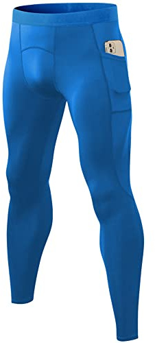 Pantalon de compression thermique pour homme avec poche pour téléphone - Legging de course à pied - Pour yoga, entraînement, bleu, Taille XL