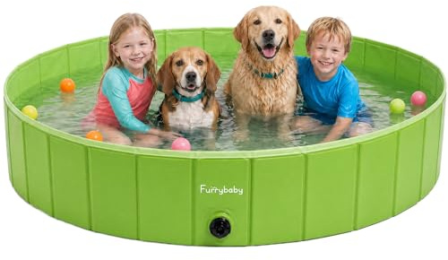 furrybaby hundpool, hållbar hundplaskdamm med snabbt dräneringshål, vikbar och inte uppblåsbar, förtjockad barnplaskdamm extra stor för trädgård, valp, kattbad (grön 160 cm)