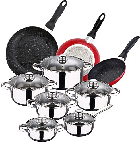 PACK DE 3 SARTENES SAN IGNACIO Ø16CM Ø20CM Ø24CM + BATERÍA DE COCINA DE 12 PIEZAS EN ACERO INOXIDABLE