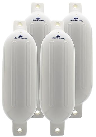SeaSense Wake Defender Inflatable Fenders - Set of 4, Premium-Grade Boat Fenders & Buoys for Docking - Ribbed Design, Made with UV-Resistant Marine-Grade Vinyl - 4.5x16, White
