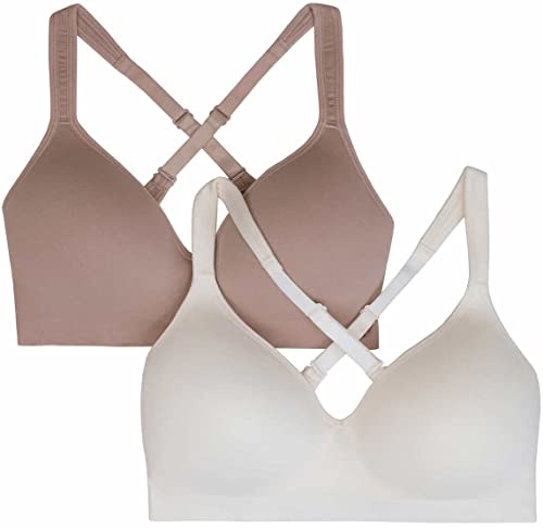 Carole Hochman Seamless Comfort Bra Wire Free Molded Cups Comfort Straps (2 Pack) (as1, alpha, x_s, regular, regular, Bark/Cloud Dancer)