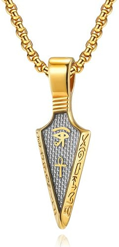 MERTTURM Halsband för män Horus öga, egyptiskt korshänge Ankh, skyddssymbol, herrkedja, smycken i rostfritt stål + kolfiber, pilspetshänge, Spearpoint hänge, Rostfritt stål