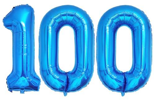Ponmoo 40 inches Foil Balloons Numbers 100 Blue (101cm), Inflatable Helium or Air, Giant Balloon Number 0-9, 10-29, 30-100, Grand Balloons for Anniversary Wedding Birthday Party Decoration