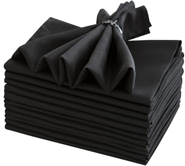 sancua 12-pack svarta tygservetter 43 x 45 cm, 100 % polyestertyg middagsservetter med fållade kanter, tvättbara återanvändbara servetter idealiska för fester, bröllop och restaurangmiddagar
